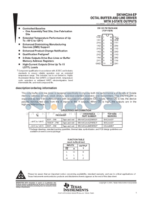 SN74HC244-EP datasheet - OCTAL BUFFER AND LINE DRIVER WITH 3-STATE OUTPUTS