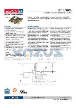 UEI15-150-Q48 datasheet - Isolated Wide Input Range 15-Watt DC/DC Converters