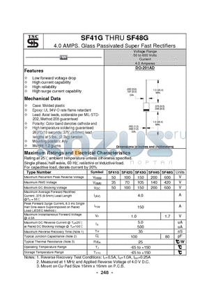 SF41G datasheet - 4.0 AMPS. Glass Passivated Super Fast Rectifiers
