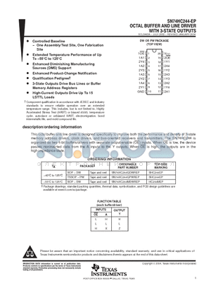 SN74HC244QPWREPG4 datasheet - OCTAL BUFFER AND LINE DRIVER WITH 3-STATE OUTPUTS