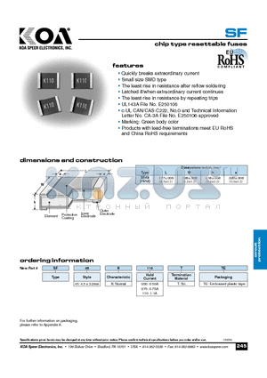 SF45N110TTE datasheet - chip type resettable fuses