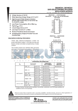 SN74HC251NSR datasheet - DATA SELECTORS/MULTIPLEXERS WITH 3-STATE OUTPUTS