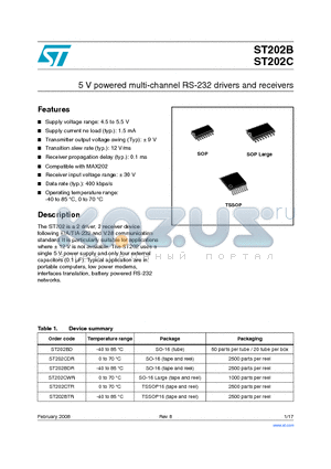 ST202C datasheet - 5 V powered multi-channel RS-232 drivers and receivers