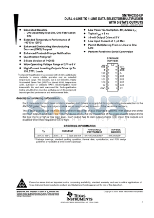 SN74HC253QDREP datasheet - DUAL 4-LINE TO 1-LINE DATA SELECTOR/MULTIPLEXER WITH 3-STATE OUTPUTS