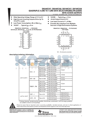 SN74HC257 datasheet - QUADRUPLE 2-LINE TO 1-LINE DATA SELECTORS/MULTIPLEXERS WITH 3-STATE OUTPUTS