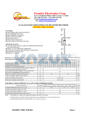 SF50-06G datasheet - 5A GLASS PASSIVATED SUPER FAST RECOVERY RECTIFIER