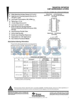 SN74HC259N datasheet - 8-BIT ADDRESSABLE LATCHES