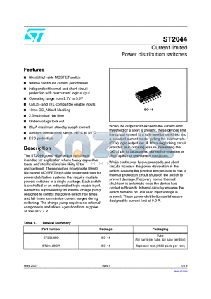 ST2044 datasheet - Current limited Power distribution switches