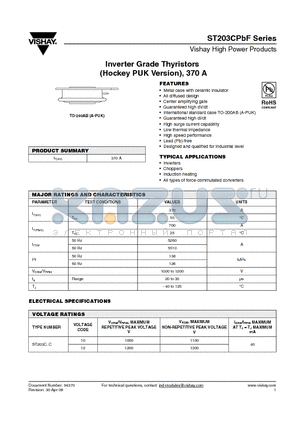 ST203CPBF datasheet - Inverter Grade Thyristors (Hockey PUK Version), 370 A