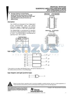 SN74HC266N datasheet - QUADRUPLE 2-INPUT EXCLUSIVE-NOR GATES WITH OPEN-DRAIN OUTPUTS