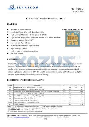 TC1304V datasheet - Low Noise and Medium Power GaAs FETs