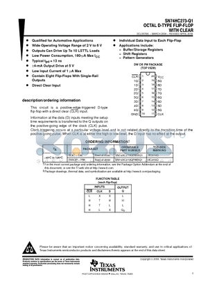 SN74HC273-Q1 datasheet - OCTAL D-TYPE FLIP-FLOP WITH CLEAR