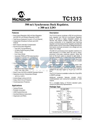 TC1313-1H0EMFTR datasheet - 500 mA Synchronous Buck Regulator,  300 mA LDO