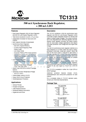 TC1313-AA1EMFTR datasheet - 500 mA Synchronous Buck Regulator,  300 mA LDO