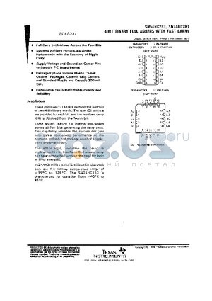 SN74HC283 datasheet - 4 BIT BINARY FULL ADDERS WITH FAST CARRY