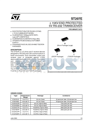 ST207 datasheet - a 15KV ESD PROTECTED 5V RS-232 TRANSCEIVER