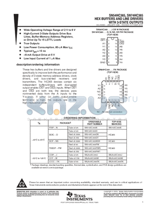 SN74HC365 datasheet - HEX BUFFERS AND LINE DRIVERS WITH 3-STATE OUTPUTS