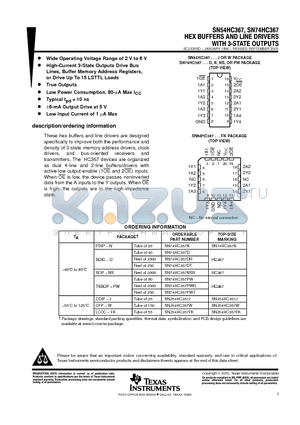 SN74HC367N datasheet - HEX BUFFERS AND LINE DRIVERS WITH 3-STATE OUTPUTS