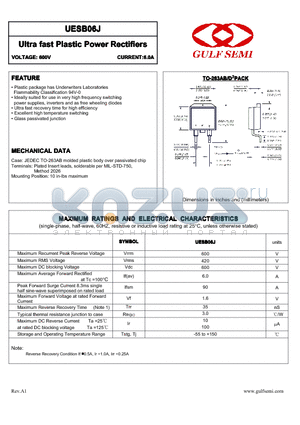 UESB06J datasheet - Ultra fast Plastic Power Rectifiers VOLTAGE: 600V CURRENT:6.0A