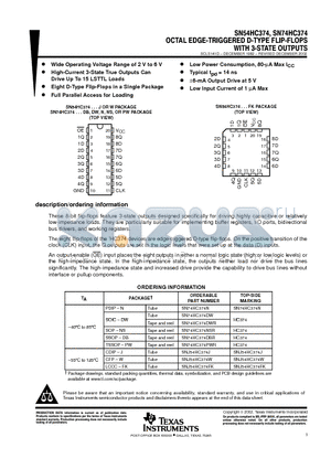 SN74HC374DWR datasheet - OCTAL EDGE-TRIGGERED D-TYPE FLIP-FLOPS WITH 3-STATE OUTPUTS
