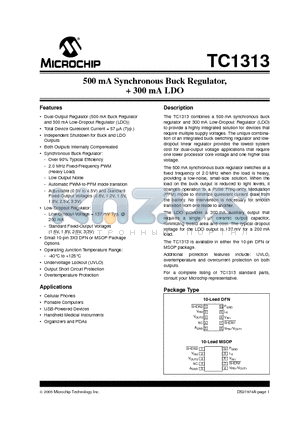TC1313-BB3EMF datasheet - 500 mA Synchronous Buck Regulator,  300 mA LDO