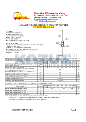 SF60-015G datasheet - 6A GLASS PASSIVATED SUPER FAST RECOVERY RECTIFIER