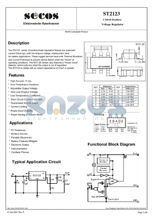 ST2123 datasheet - CMOS Positive Voltage Regula tor