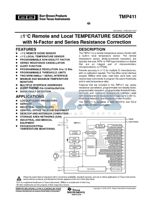 TMP411ADGKRG4 datasheet - a1C Remote and Local TEMPERATURE SENSOR with N-Factor and Series Resistance Correction