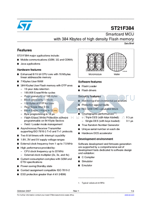 ST21F384 datasheet - Smartcard MCU with 384 Kbytes of high density Flash memory