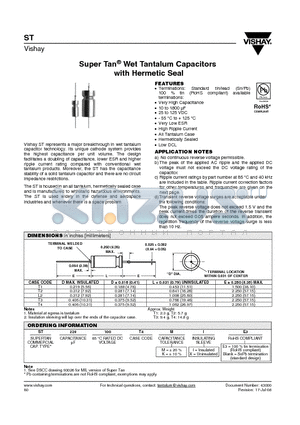 ST220100L2KIE3 datasheet - Super Tan^ Wet Tantalum Capacitors with Hermetic Seal