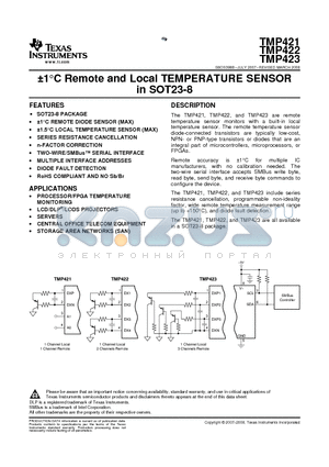 TMP422 datasheet - a1`C Remote and Local TEMPERATURE SENSOR in SOT23-8