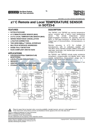 TMP422AIDCNRG4 datasheet - a1`C Remote and Local TEMPERATURE SENSOR in SOT23-8