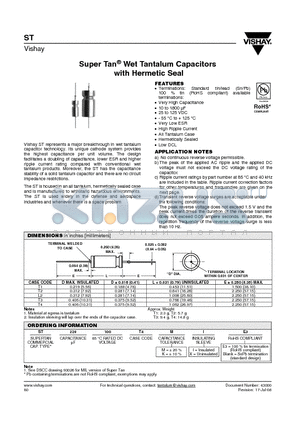 ST220100T2KIE3 datasheet - Super Tan^ Wet Tantalum Capacitors with Hermetic Seal