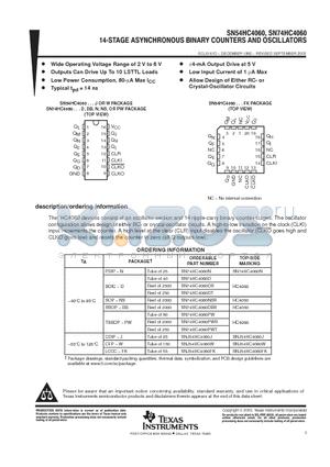 SN74HC4060DBR datasheet - 12-STAGE ASYNCHRONOUS BINARY COUNTERS AND OSCILLATORS