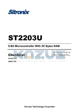 ST2203U datasheet - 8-Bit Microcontroller With 2K Bytes RAM