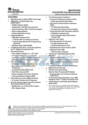 TMP470R1B768PGE datasheet - 16/32-Bit RISC Flash Microcontroller