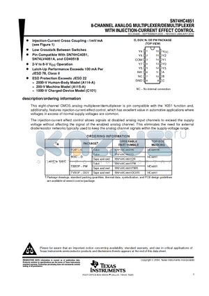 SN74HC4851 datasheet - 8-CHANNEL ANALOG MULTIPLEXER/DEMULTIPLEXER WITH INJECTION-CURRENT EFFECT CONTROL