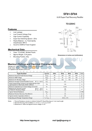 SF81 datasheet - 8.0A Super Fast Recovery Rectifier