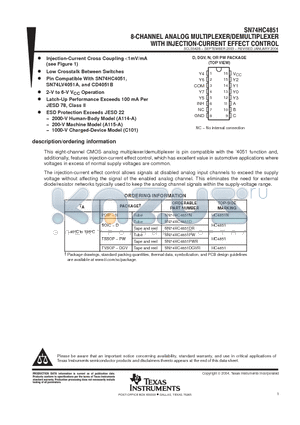 SN74HC4851DR datasheet - 8-CHANNEL ANALOG MULTIPLEXER/DEMULTIPLEXER