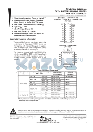 SN74HC540 datasheet - OCTAL BUFFERS AND LINE DRIVERS WITH 3-STATE OUTPUTS