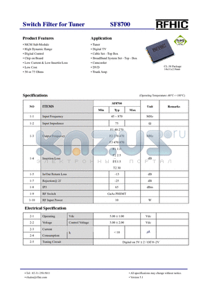 SF8700 datasheet - Switch Filter for Tuner