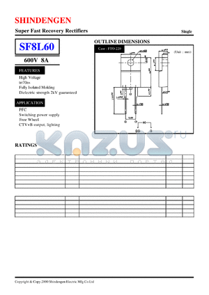 SF8L60 datasheet - Super Fast Recovery Rectifiers(600V 8A)