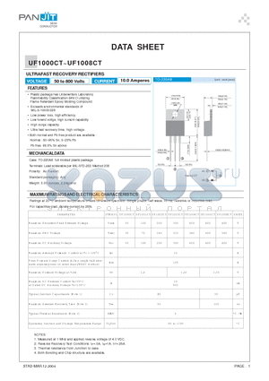 UF1006CT datasheet - ULTRAFAST RECOVERY RECTIFIERS