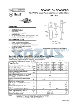 SFA1004G datasheet - 10.0 AMPS. Glass Passivated Super Fast Rectifiers