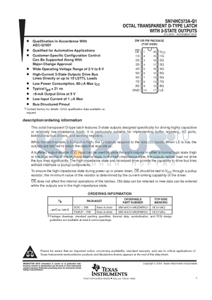 SN74HC573A-Q1 datasheet - OCTAL TRANSPARENT D-TYPE LATCH WITH 3-STATE OUTPUTS