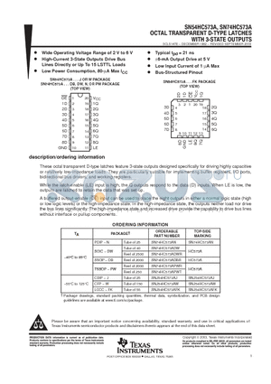 SN74HC573ADWG4 datasheet - OCTAL TRANSPARENT D-TYPE LATCHES WITH 3-STATE OUTPUTS