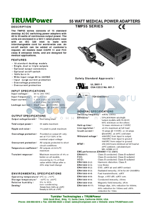 TMP55-D25 datasheet - 55 WATT MEDICAL POWER ADAPTERS