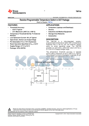 TMP709 datasheet - Resistor-Programmable Temperature Switch in SOT Package