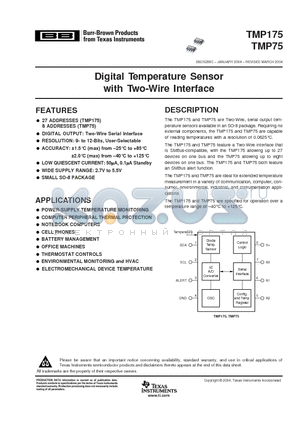 TMP75 datasheet - Digital Temperature Sensor with Two-Wire Interface