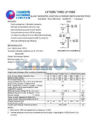 UF104G datasheet - GLASS PASSIVATED JUNCTION ULTRAFAST SWITCHING RECTIFIER